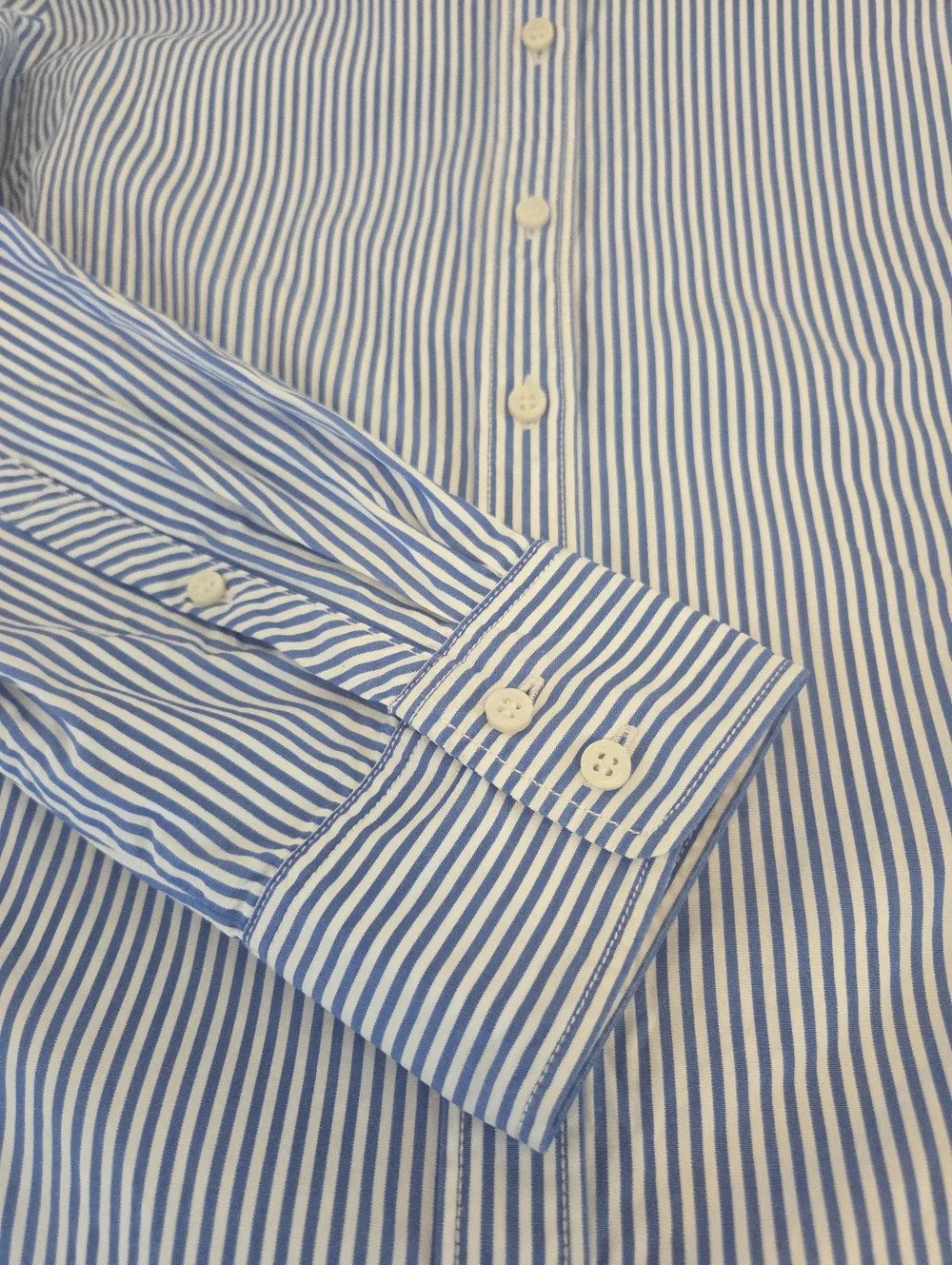J Crew Mercantile Classic Blue White Stripe Cotton Poplin Shirt Size XL - Picture 4 of 6